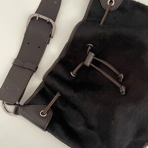 Tod’s Genuine Leather & Animal Hair Drawstring Shoulder Bag Brown